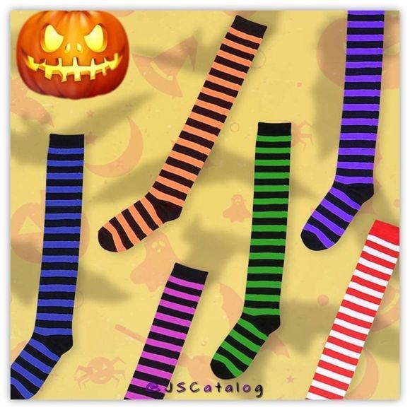 Spandex Striped Halloween Cosplay ThighHighs Stockings Socks OSFM - Picture 2 of 2